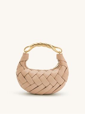 JW PEI Orla Beige Braided Mini Handbag with Gold Handle